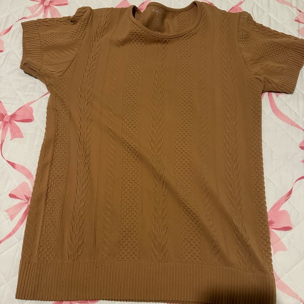 Brown Short Sleeve Knit Top